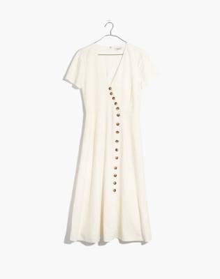 Petite Linen-Blend Button-Wrap Midi Dress